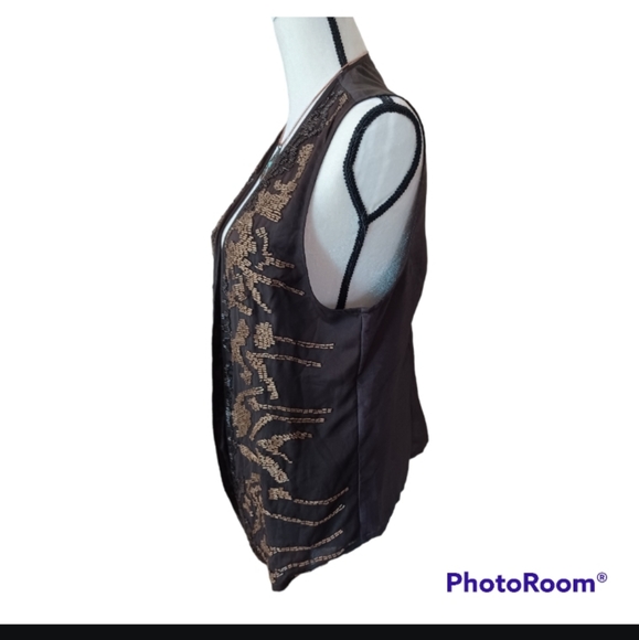 Vest cardigan top blouse with beaded embellishments  in front. - Picture 3 of 4